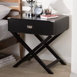 Curtice 1-Drawer Black Nightstand by Baxton Studio