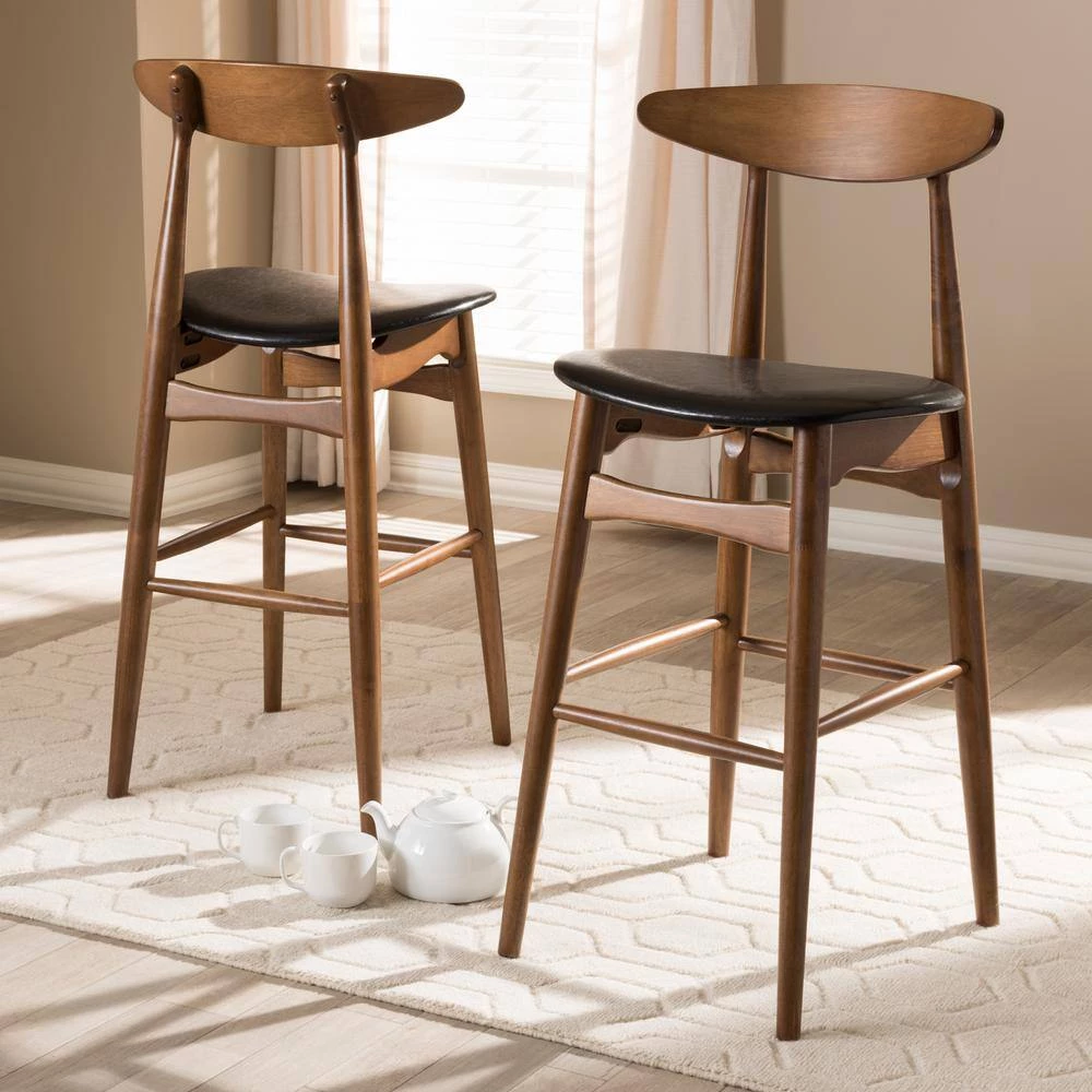 Flora 29 in. Black Bar Stool (Set of 2) by Baxton Studio - Image 9