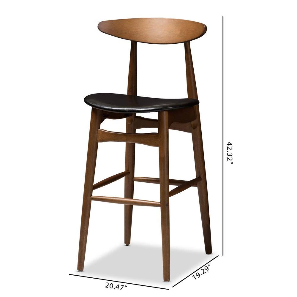 Flora 29 in. Black Bar Stool (Set of 2) by Baxton Studio - Image 3