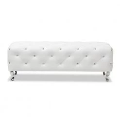 Stella Glam White Faux Leather Upholstered Ottoman by Baxton Studio