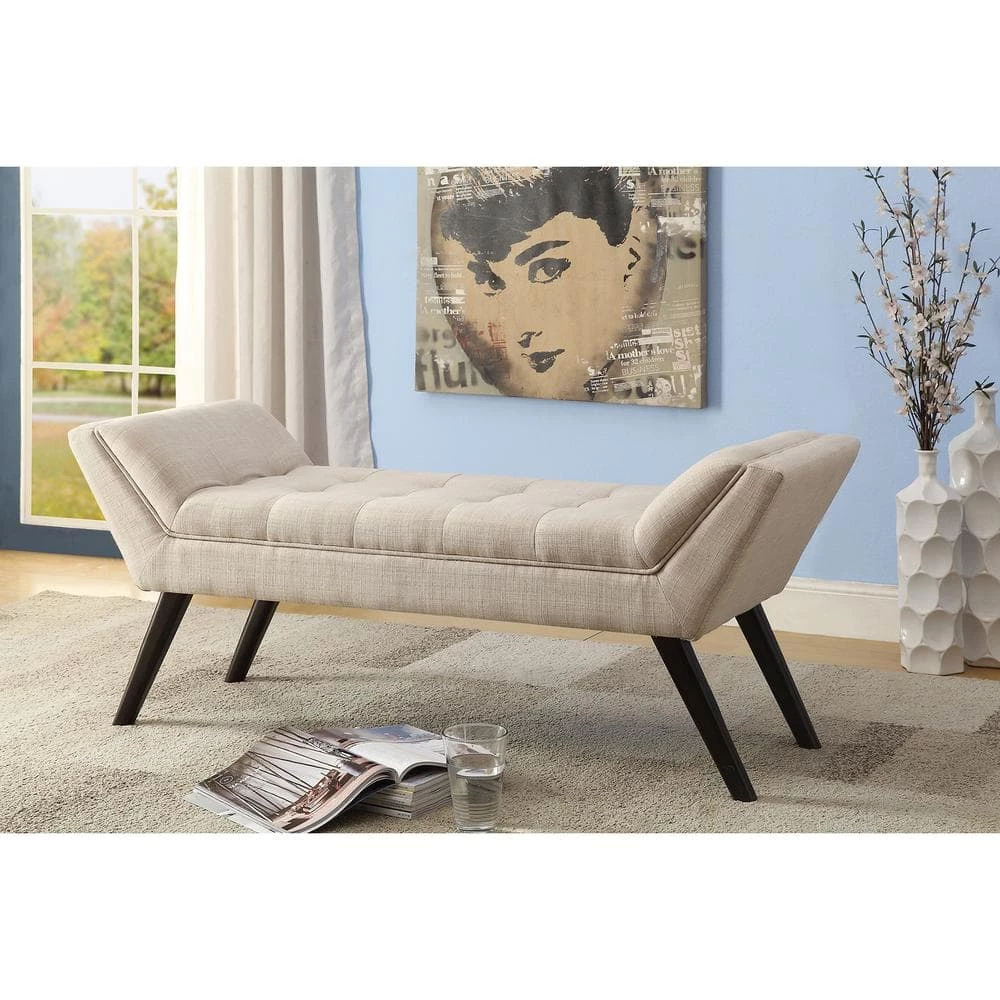 Tamblin Contemporary Beige Fabric Upholstered Bench by Baxton Studio - Image 6