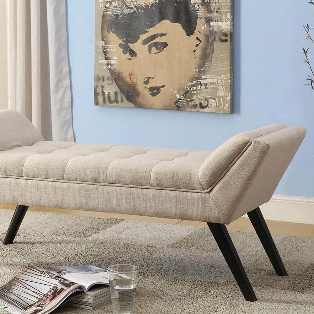 Tamblin Contemporary Beige Fabric Upholstered Bench by Baxton Studio - Image 2