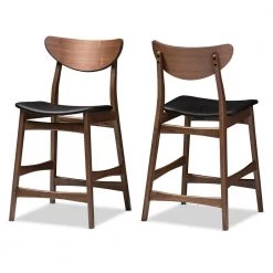Latina Black Faux Leather and Medium Brown Wood 2-Piece Counter Stool Set by Baxton Studio
