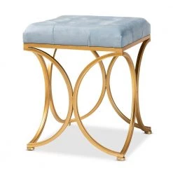 Margot Light Blue Velvet Metal Ottoman by Baxton Studio