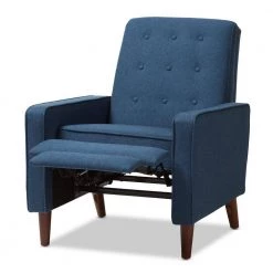 Mathias Blue Fabric Upholstered Recliner by Baxton Studio