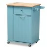 Liona Blue Kitchen Cart with Natural Wood Top by Baxton Studio