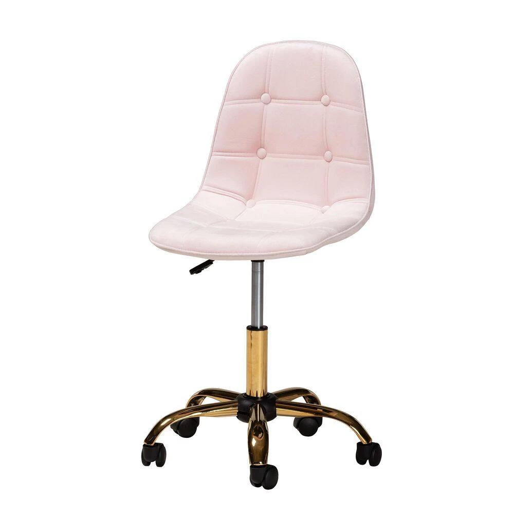 Kabira Blush Pink and Gold Velvet Fabric Seat Task Chair by Baxton Studio - Image 4