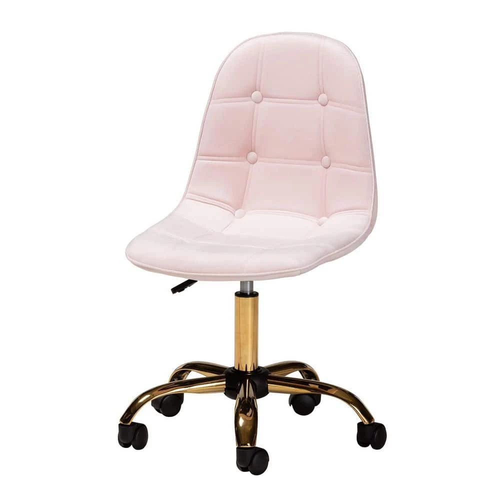 Kabira Blush Pink and Gold Velvet Fabric Seat Task Chair by Baxton Studio