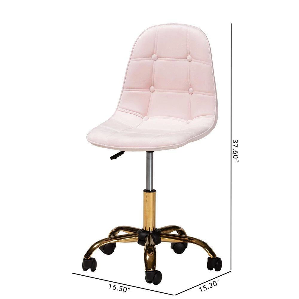 Kabira Blush Pink and Gold Velvet Fabric Seat Task Chair by Baxton Studio - Image 7