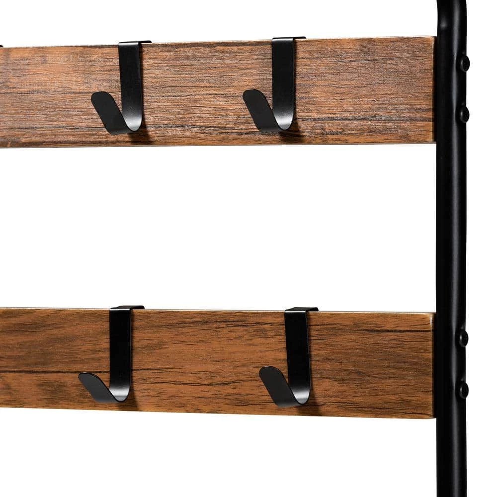 Aislin Brown and Black Coat Rack with Freestanding Shelves by Baxton Studio - Image 4