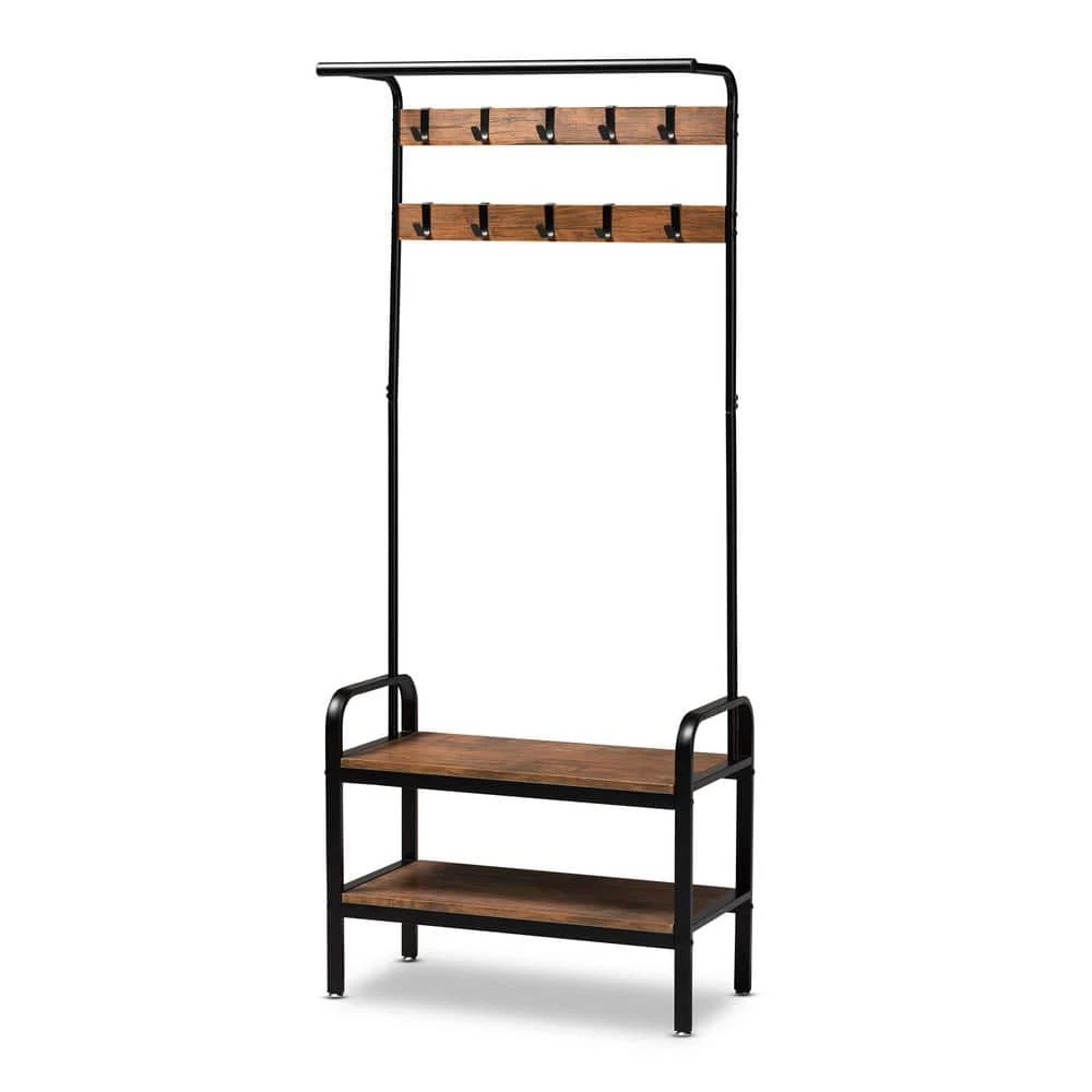 Aislin Brown and Black Coat Rack with Freestanding Shelves by Baxton Studio - Image 3