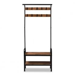 Aislin Brown and Black Coat Rack with Freestanding Shelves by Baxton Studio
