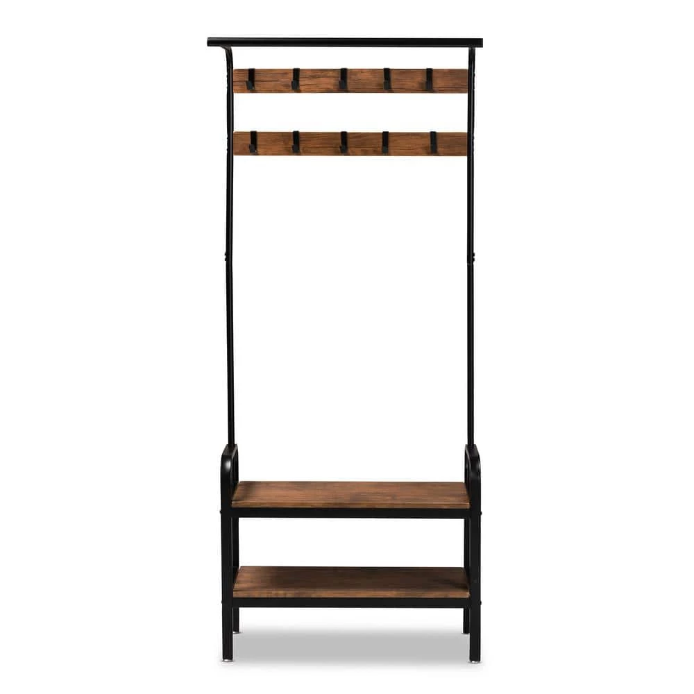 Aislin Brown and Black Coat Rack with Freestanding Shelves by Baxton Studio