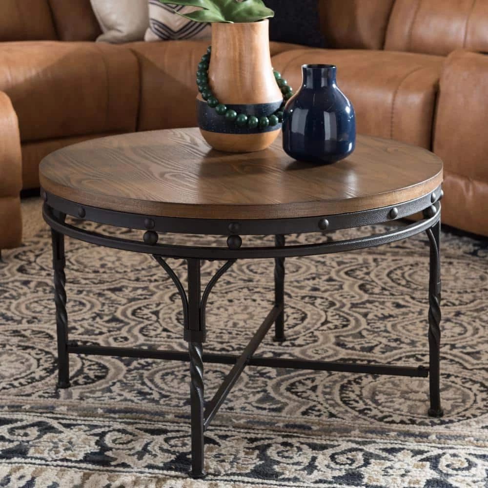 Austin 30 in. Round Brown and Black MDF Top Coffee Table by Baxton Studio - Image 7