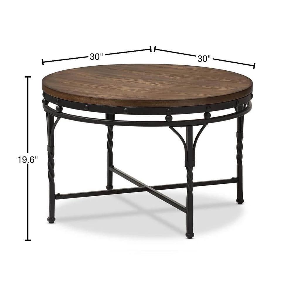 Austin 30 in. Round Brown and Black MDF Top Coffee Table by Baxton Studio - Image 3