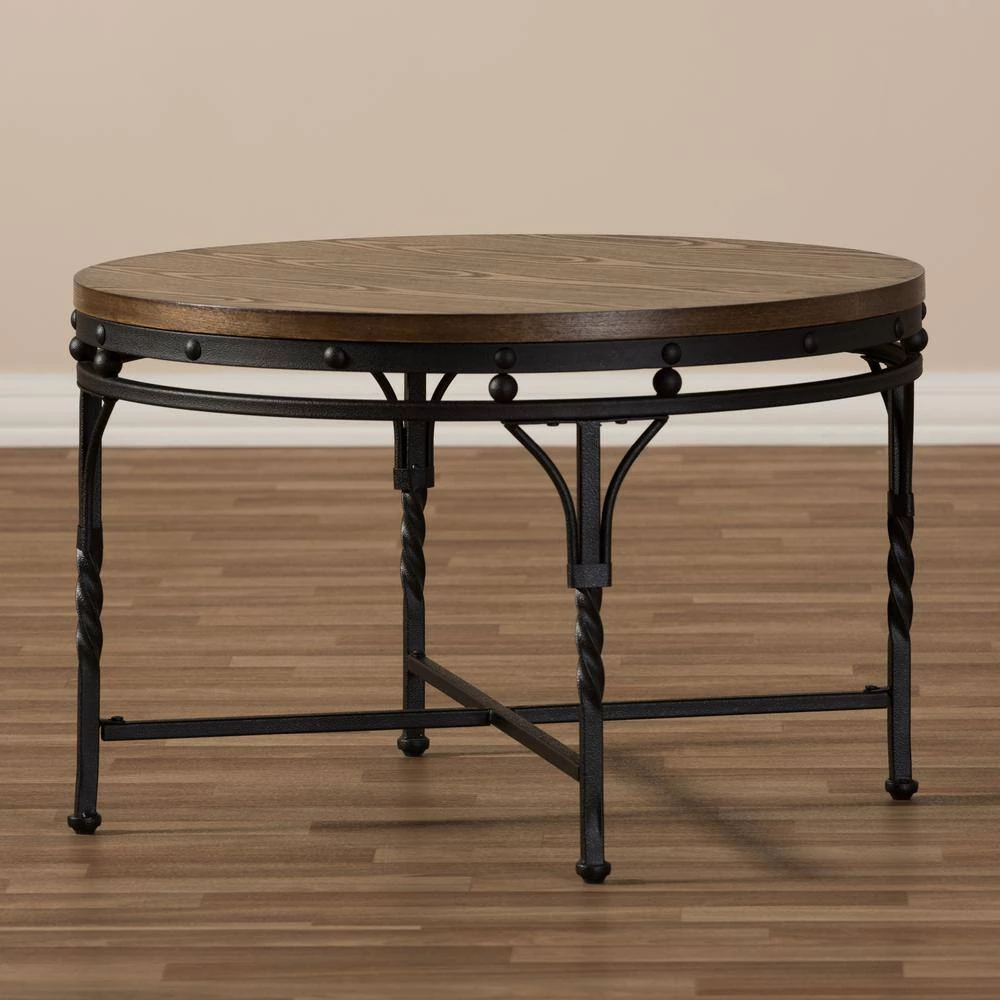 Austin 30 in. Round Brown and Black MDF Top Coffee Table by Baxton Studio - Image 6
