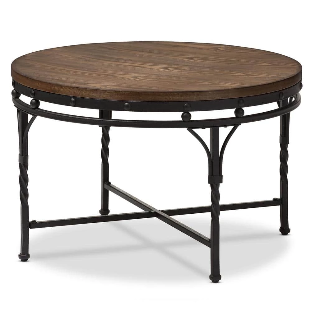 Austin 30 in. Round Brown and Black MDF Top Coffee Table by Baxton Studio - Image 4
