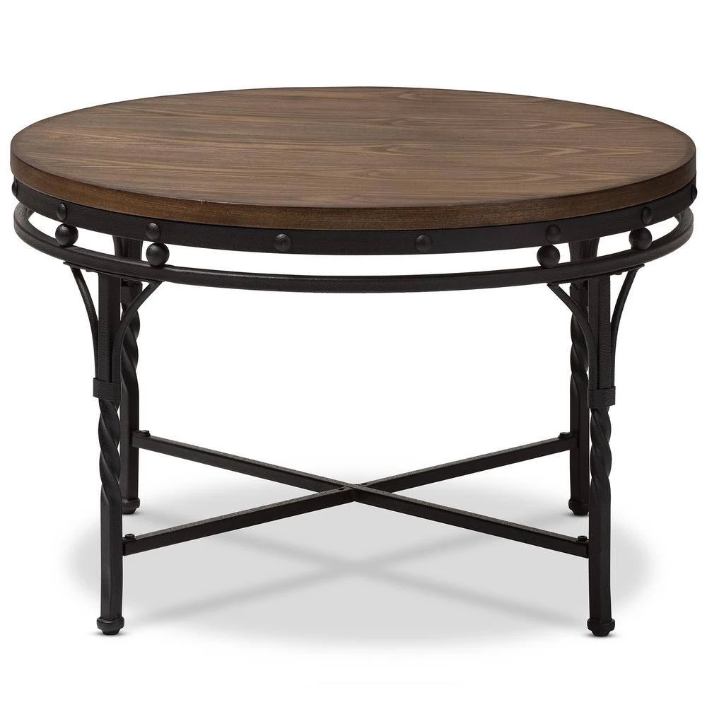 Austin 30 in. Round Brown and Black MDF Top Coffee Table by Baxton Studio - Image 2