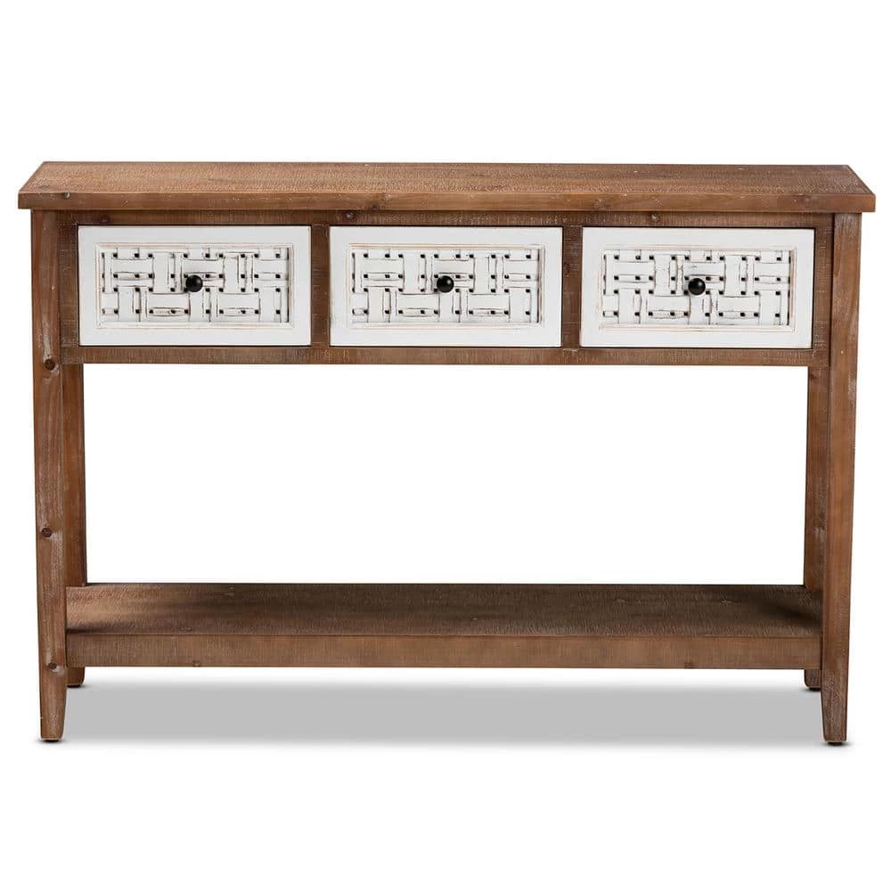 Bonilla 47.2 in. Brown and White Rectangle Wood Console Table by Baxton Studio