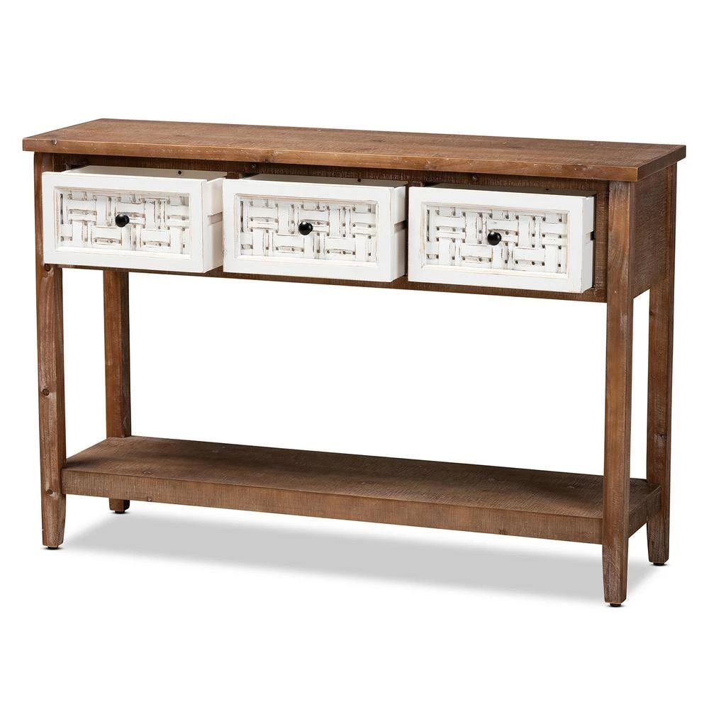 Bonilla 47.2 in. Brown and White Rectangle Wood Console Table by Baxton Studio - Image 3
