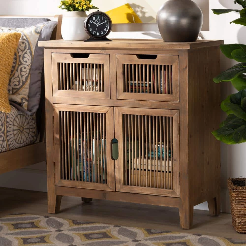 Clement Oak 2-Door and 2-Drawer Accent Storage Cabinet by Baxton Studio - Image 4