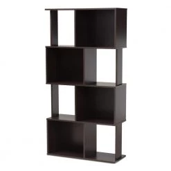 Riva Dark Brown Geometric Bookshelf by Baxton Studio