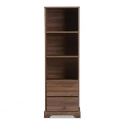 71.73 in. Brown Wood 3-shelf Accent Bookcase with Drawers by Baxton Studio