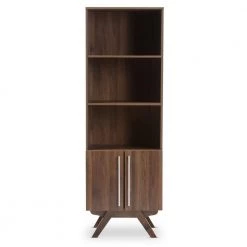 70.83 in. Brown Wood 3-shelf Accent Bookcase with Doors by Baxton Studio