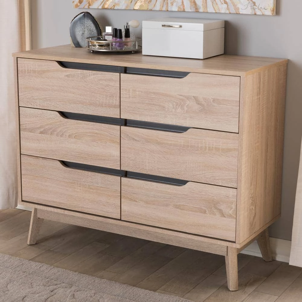 Fella 6-Drawer Light Brown Wood Dresser by Baxton Studio - Image 8