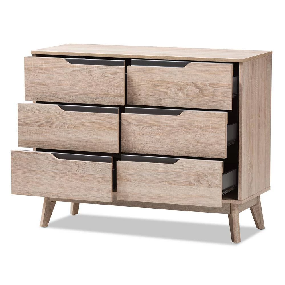 Fella 6-Drawer Light Brown Wood Dresser by Baxton Studio - Image 4