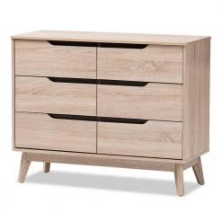 Fella 6-Drawer Light Brown Wood Dresser by Baxton Studio