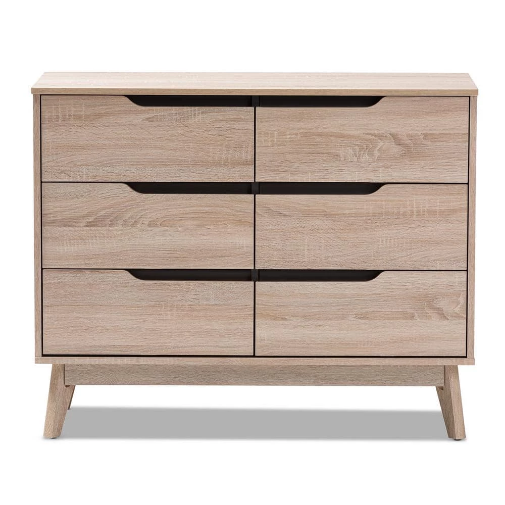 Fella 6-Drawer Light Brown Wood Dresser by Baxton Studio - Image 3