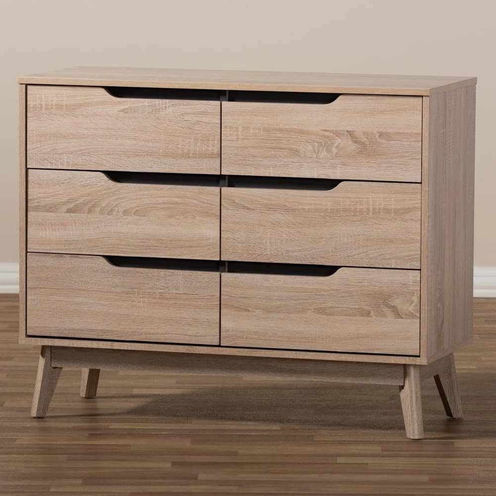 Fella 6-Drawer Light Brown Wood Dresser by Baxton Studio - Image 7