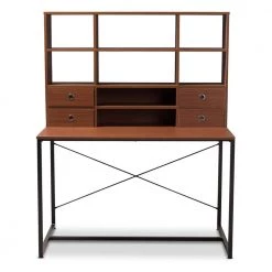47.24 in. Brown/Black Rectangular 4 -Drawer Writing Desk with Storage by Baxton Studio