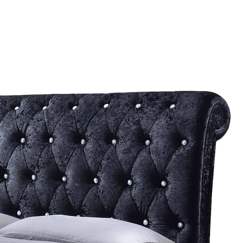 Castello Black Queen Upholstered Bed by Baxton Studio - Image 4