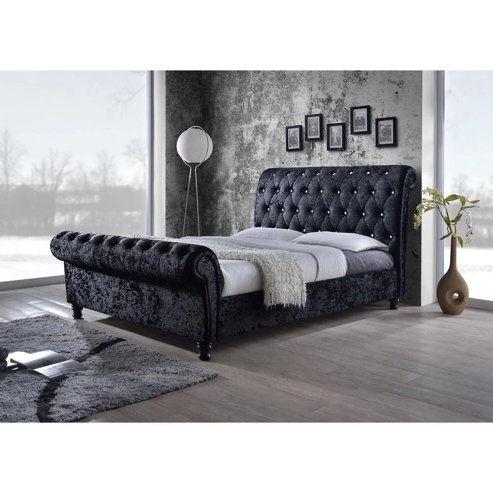 Castello Black Queen Upholstered Bed by Baxton Studio - Image 6