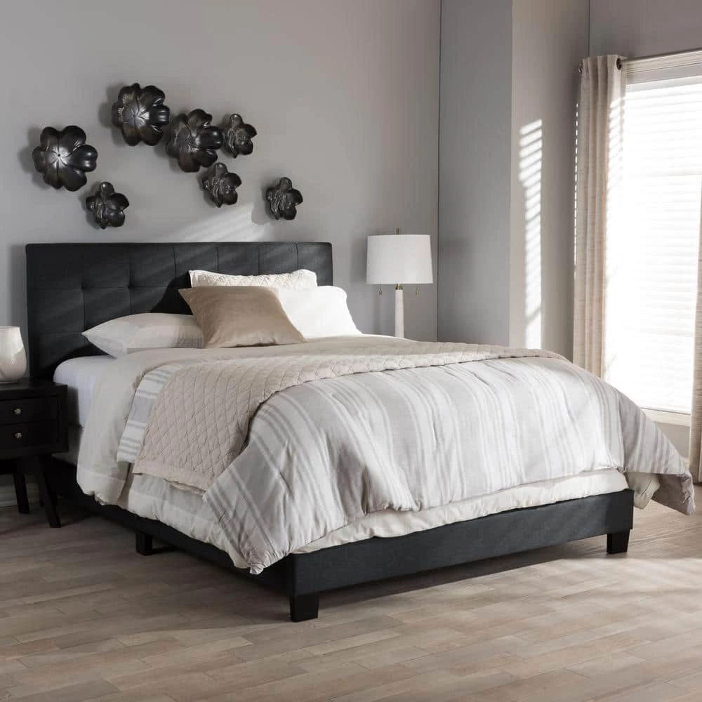Brookfield Contemporary Dark Gray Fabric Upholstered Queen Size Bed by Baxton Studio - Image 4