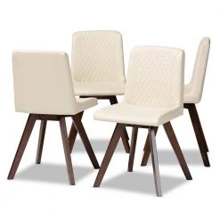 Pernille Cream and Walnut Faux Leather Dining Chair (Set of 4) by Baxton Studio