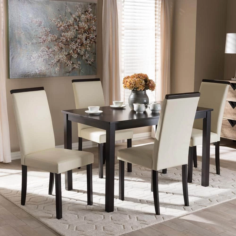 Daveney 5-Piece Cream Dining Set by Baxton Studio - Image 4