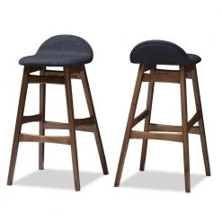Bloom Dark Blue Fabric Upholstered 2-Piece Bar Stool Set by Baxton Studio
