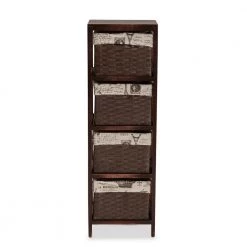 Bosley Dark Brown and Beige Storage Cabinet with 4-Baskets by Baxton Studio