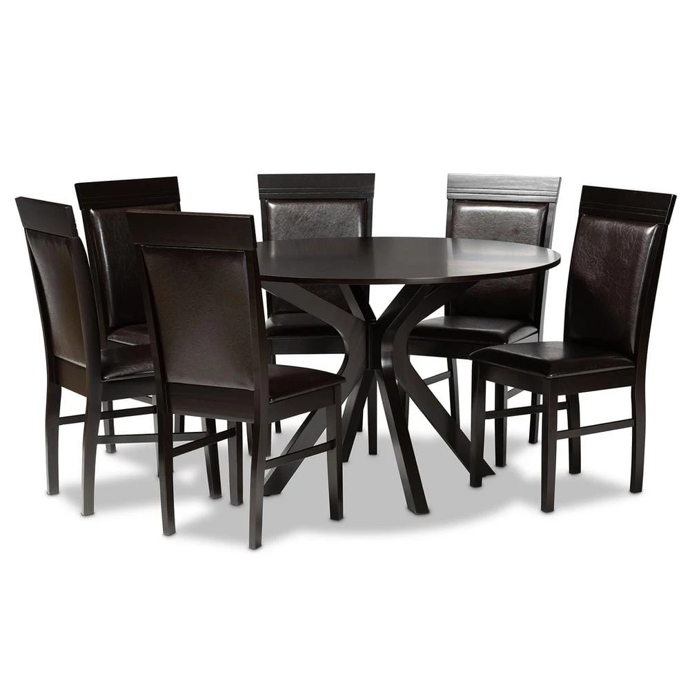 Jeane 7-Piece Dark Brown and Espresso Brown Dining Set by Baxton Studio