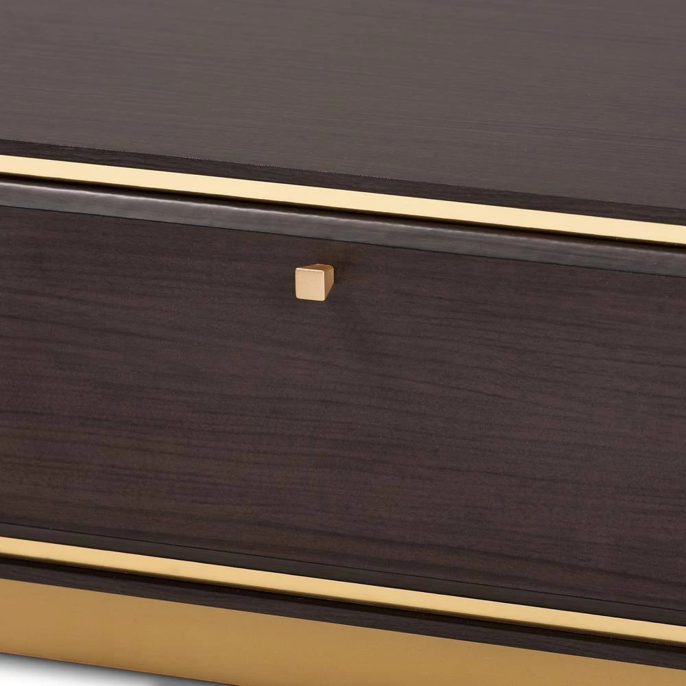 Cormac 41 .3 in. Dark Brown and Gold Rectangle Wood Coffee Table by Baxton Studio - Image 5