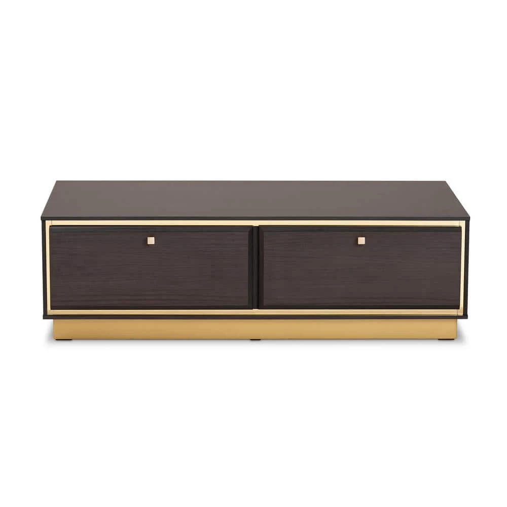 Cormac 41 .3 in. Dark Brown and Gold Rectangle Wood Coffee Table by Baxton Studio
