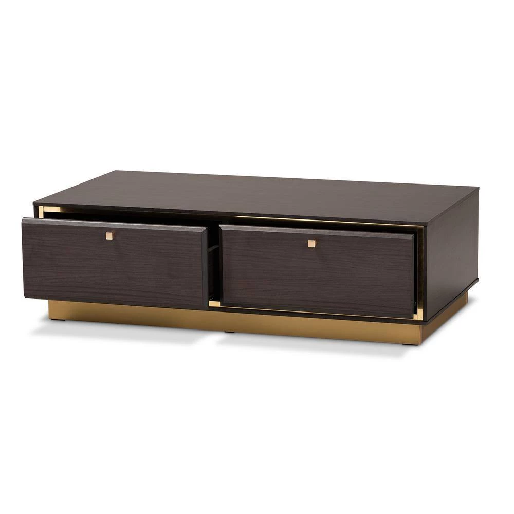 Cormac 41 .3 in. Dark Brown and Gold Rectangle Wood Coffee Table by Baxton Studio - Image 3