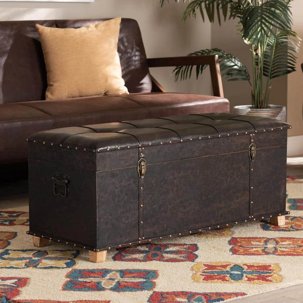 Janna Dark Brown and Oak Brown Storage Ottoman by Baxton Studio - Image 8