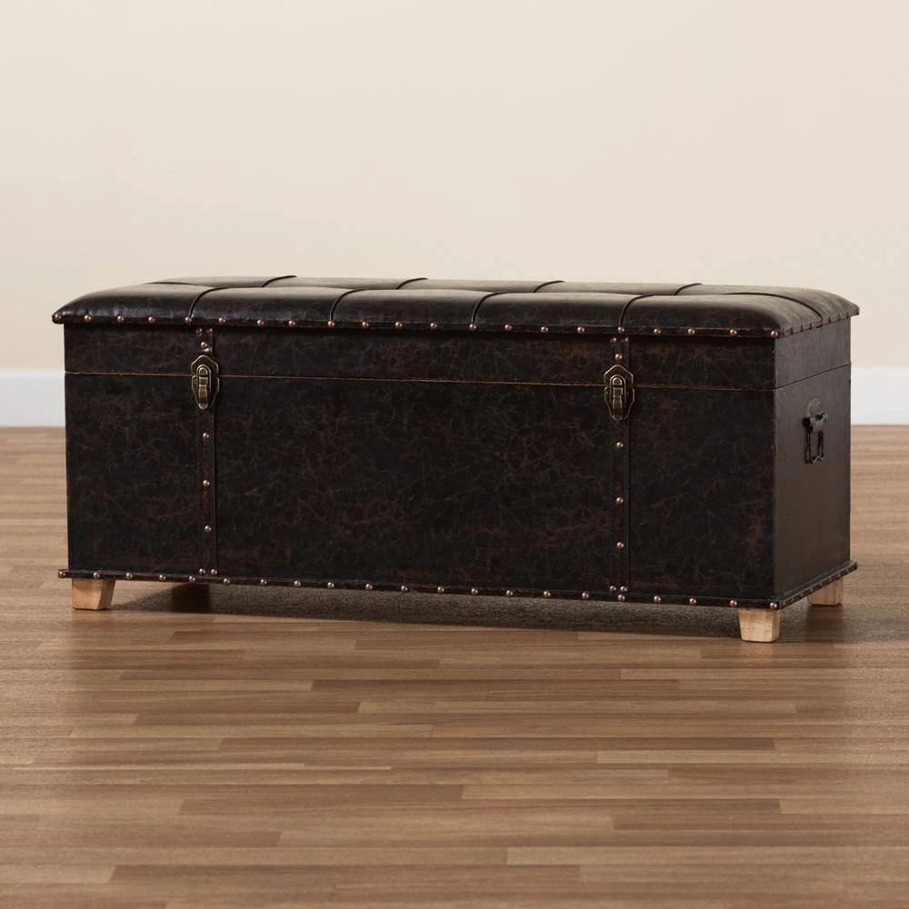 Janna Dark Brown and Oak Brown Storage Ottoman by Baxton Studio - Image 7