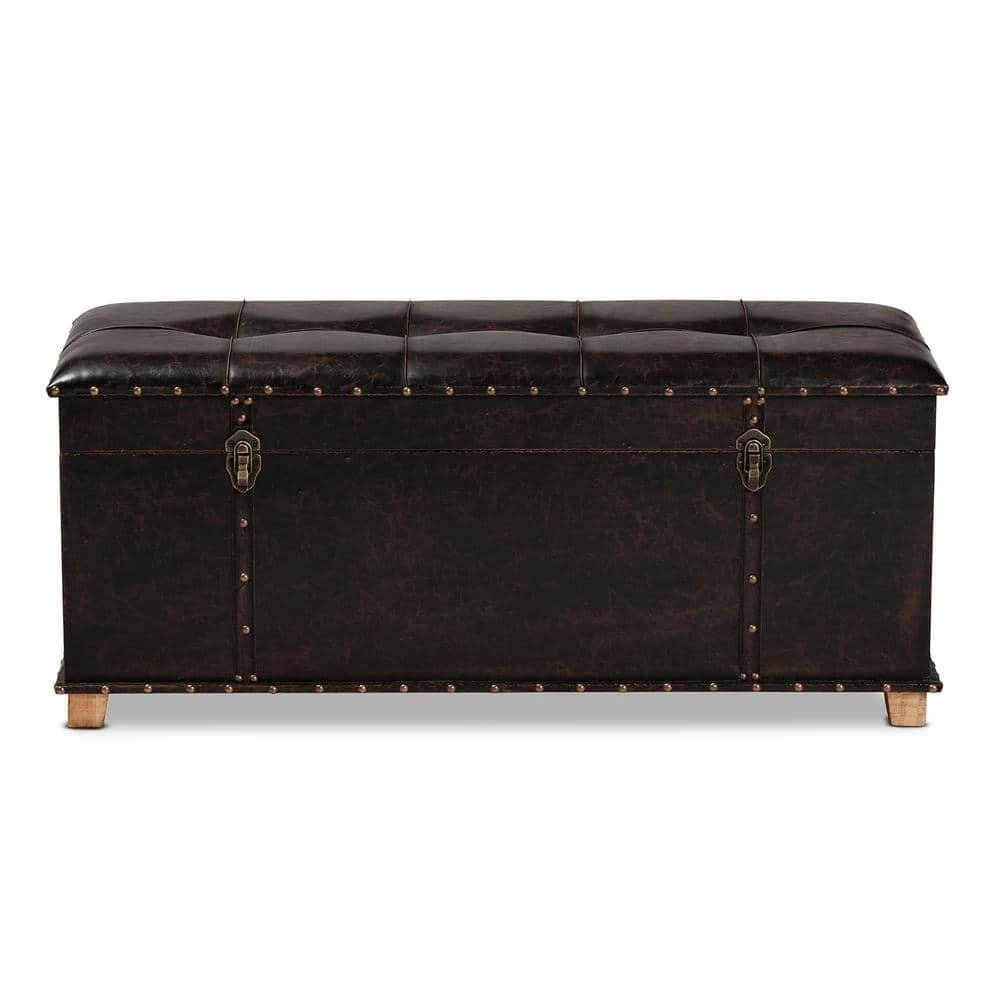 Janna Dark Brown and Oak Brown Storage Ottoman by Baxton Studio