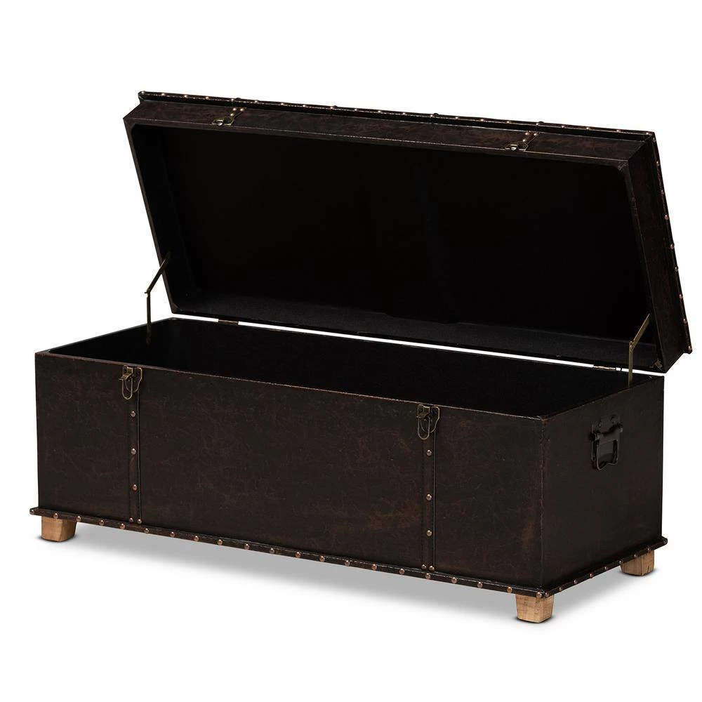 Janna Dark Brown and Oak Brown Storage Ottoman by Baxton Studio - Image 3