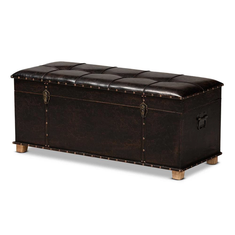 Janna Dark Brown and Oak Brown Storage Ottoman by Baxton Studio - Image 2